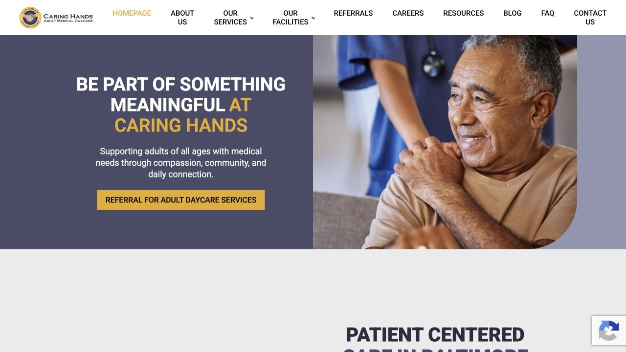 Caring Hands Adult Day Care website homepage
