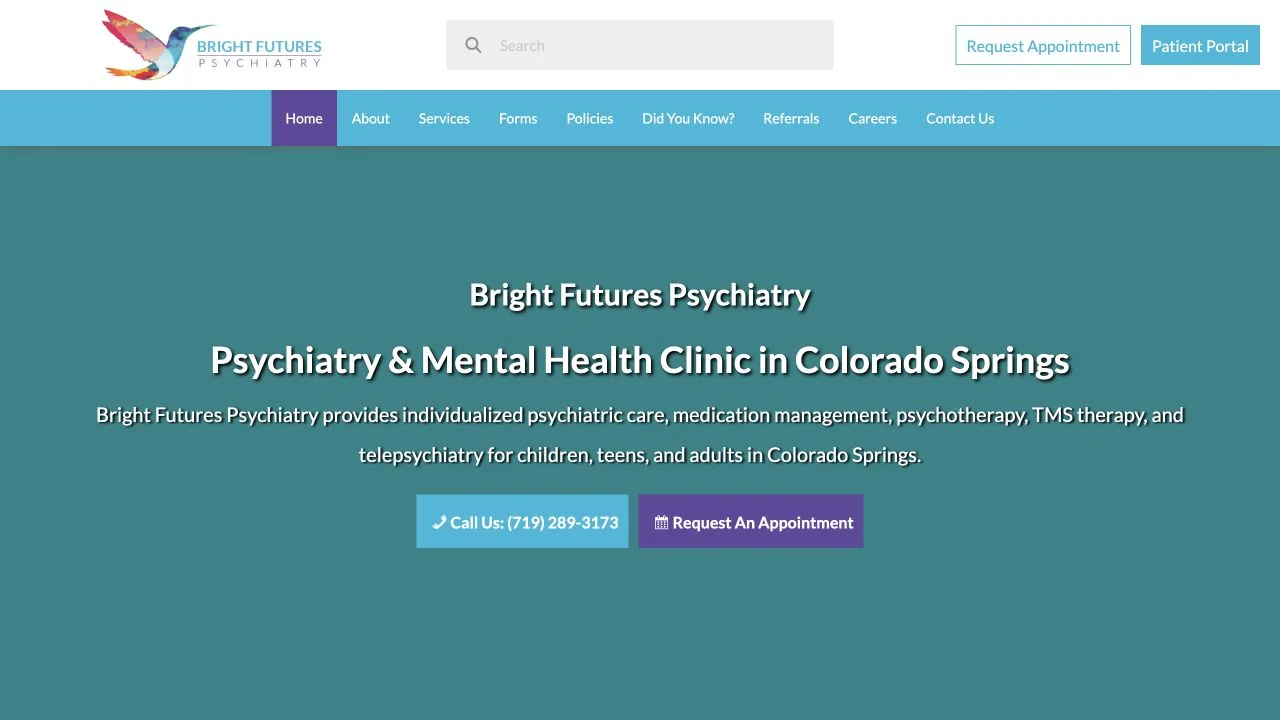 Bright Futures Psychiatry website homepage