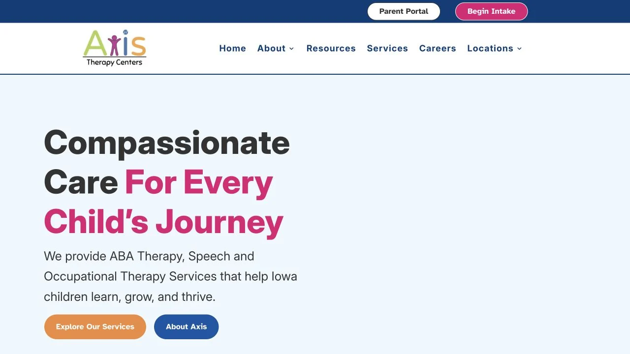 Axis Therapy Centers website homepage