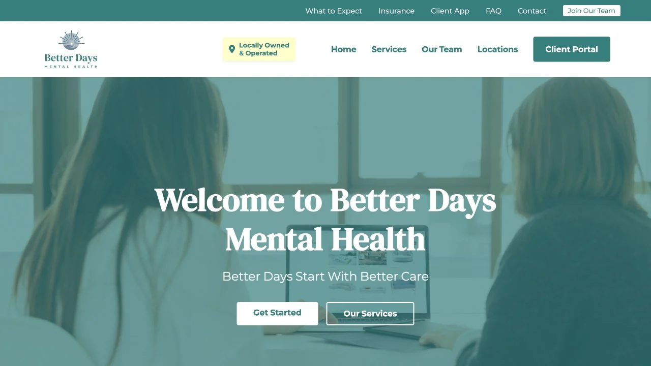 Better Days Mental Health website homepage