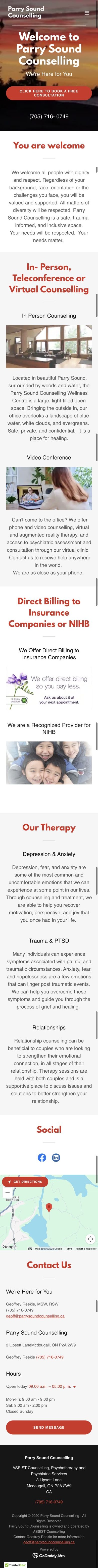 Complete mobile homepage for parrysoundcounselling.ca