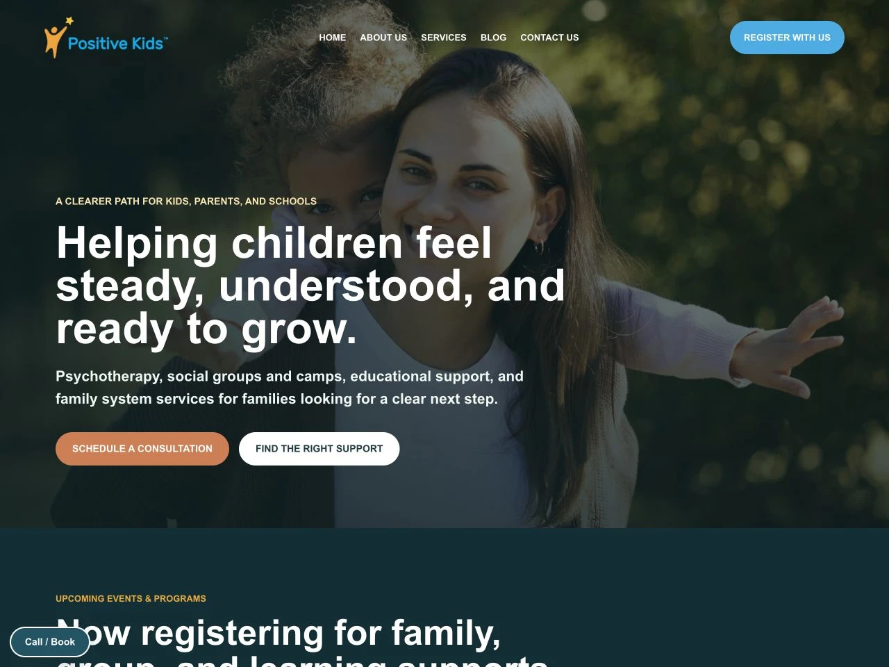 Positive Kids website at laptop width