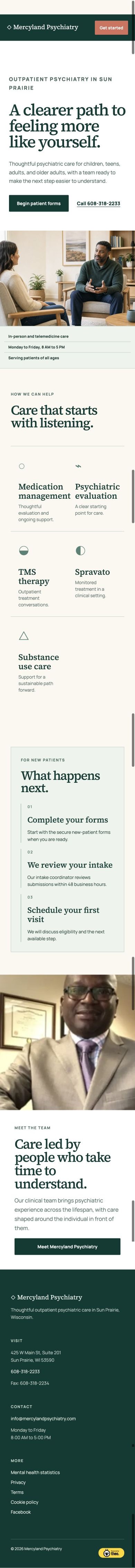 Complete mobile homepage for mercylandpsychiatry.com