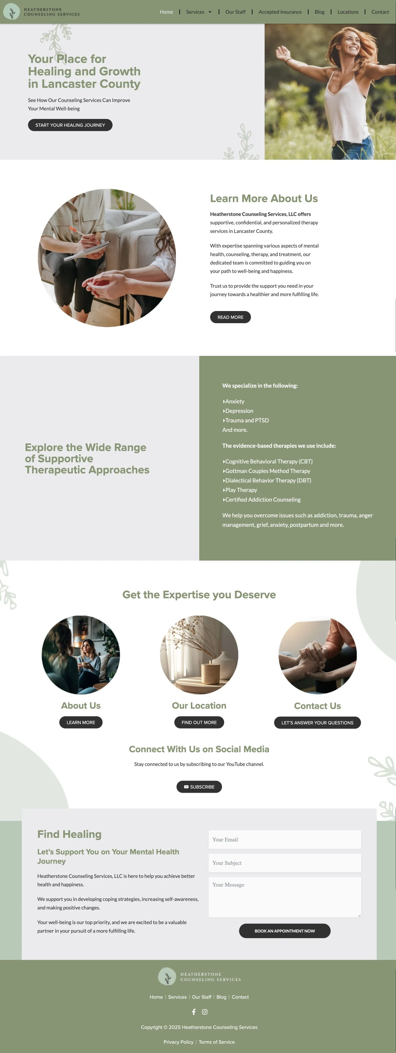 Heatherstone Counseling Services — Desktop website view