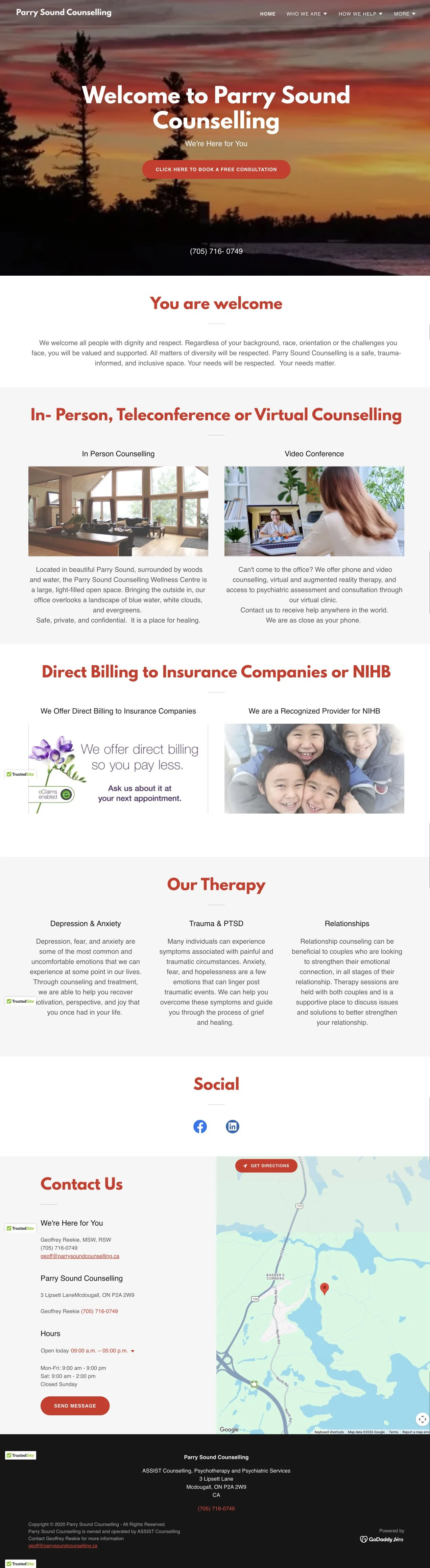 Parry Sound Counselling — Desktop website view