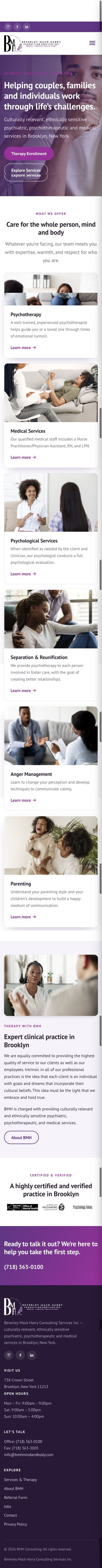 Complete mobile homepage for bmhmindandbody.com