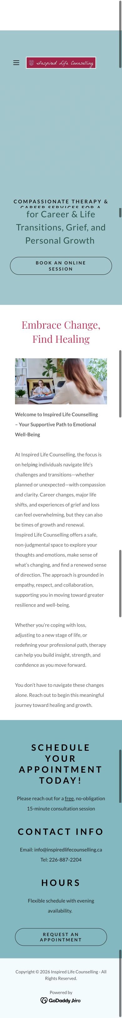 Complete mobile homepage for inspiredlifecounselling.ca