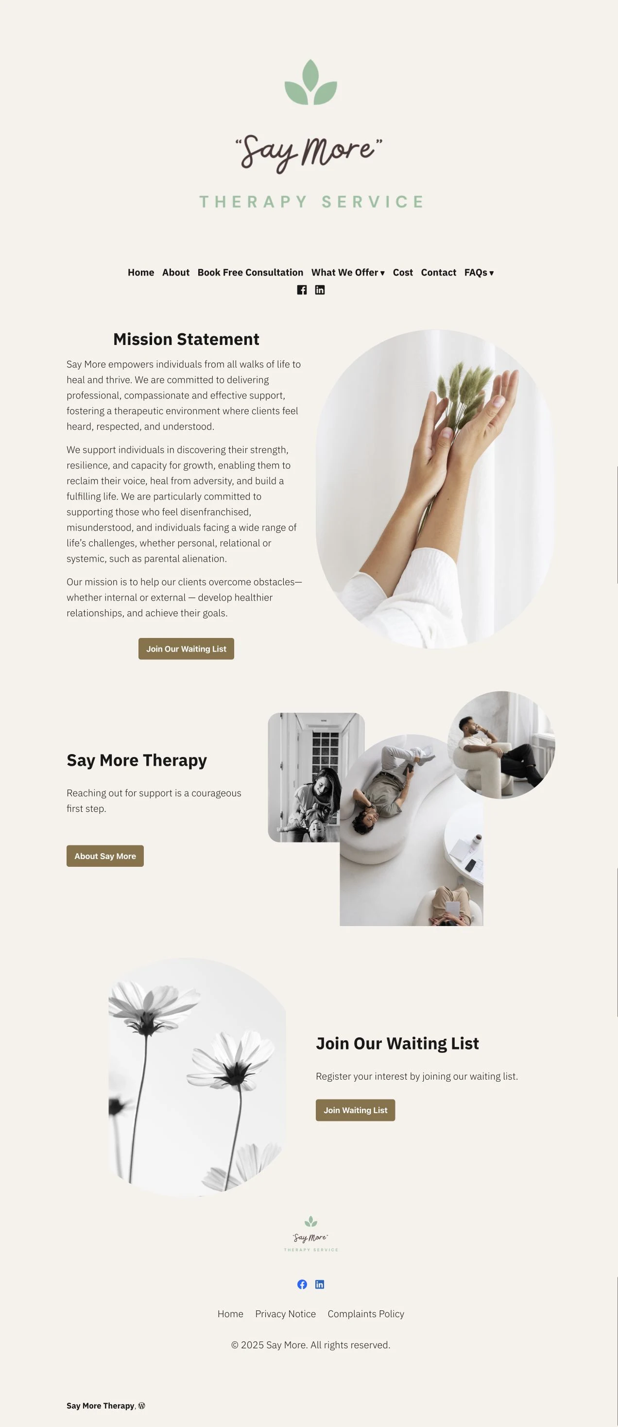 Say More Therapy — Desktop website view