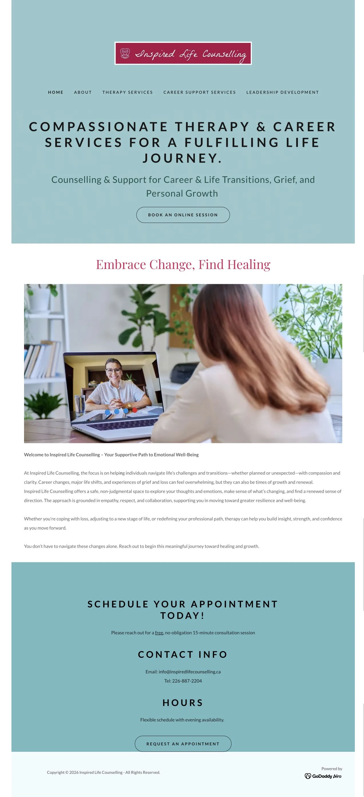 Inspired Life Counselling — Desktop website view