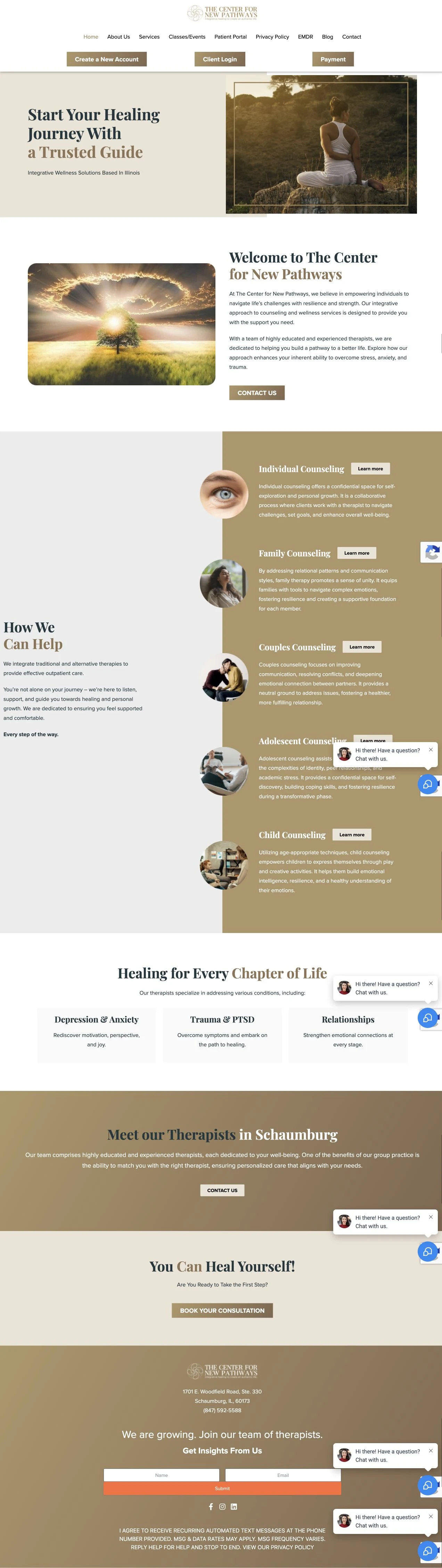 The Center for New Pathways — Desktop website view