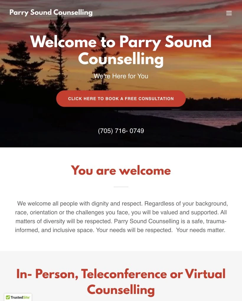 Parry Sound Counselling website at tablet width