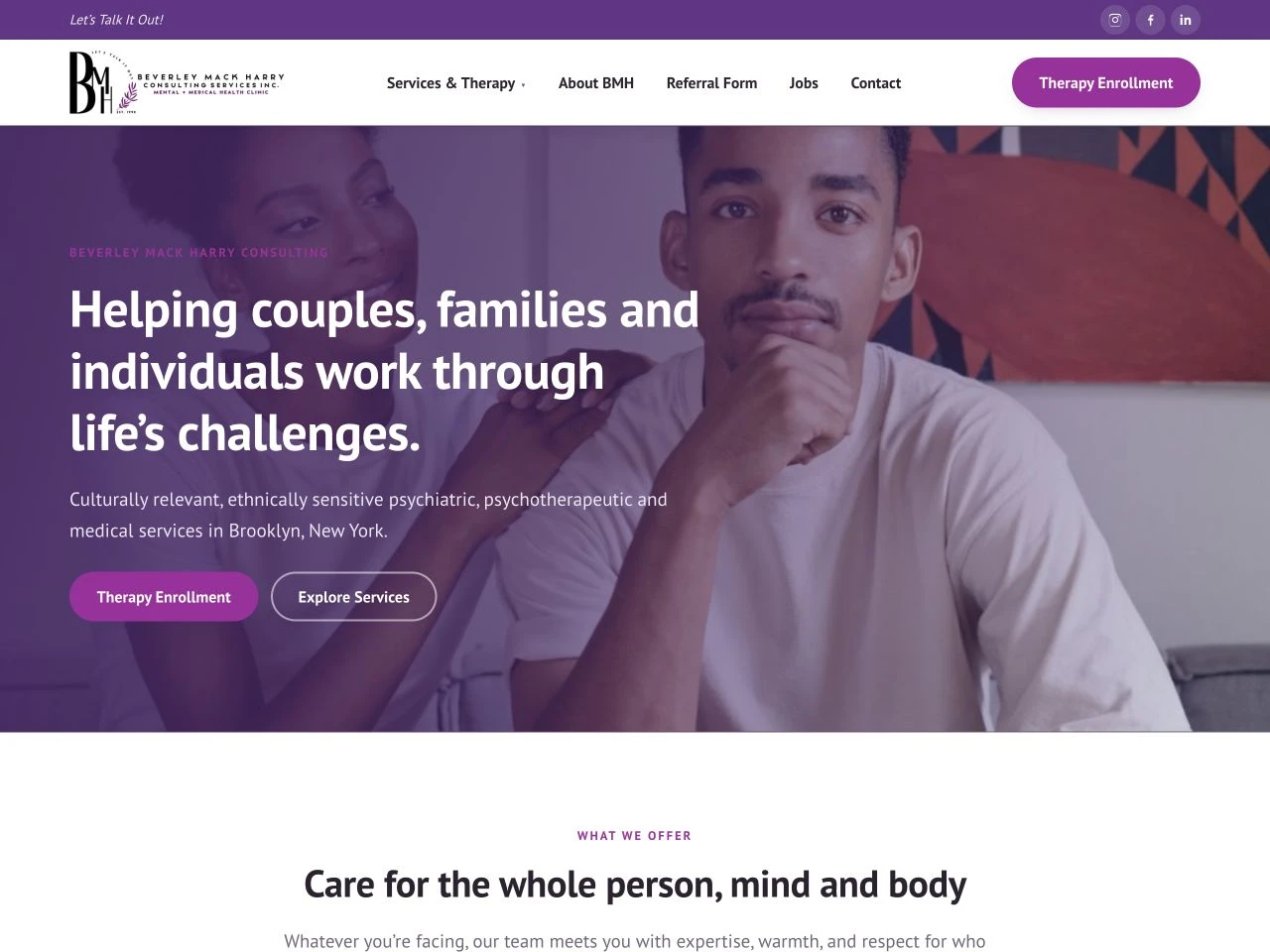 Beverley Mack Harry Consulting website at laptop width