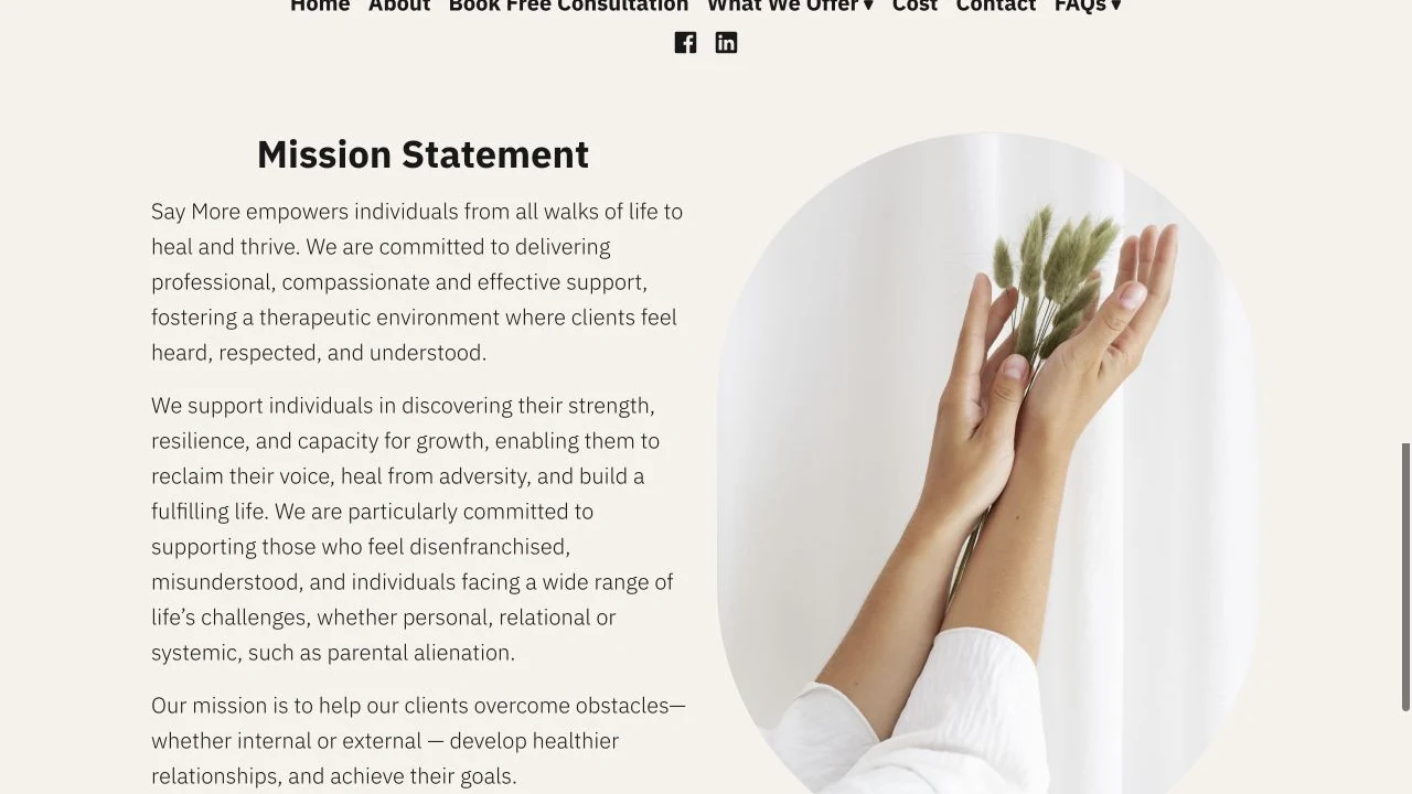 Say More Therapy website detail: Introduce the purpose behind the service.