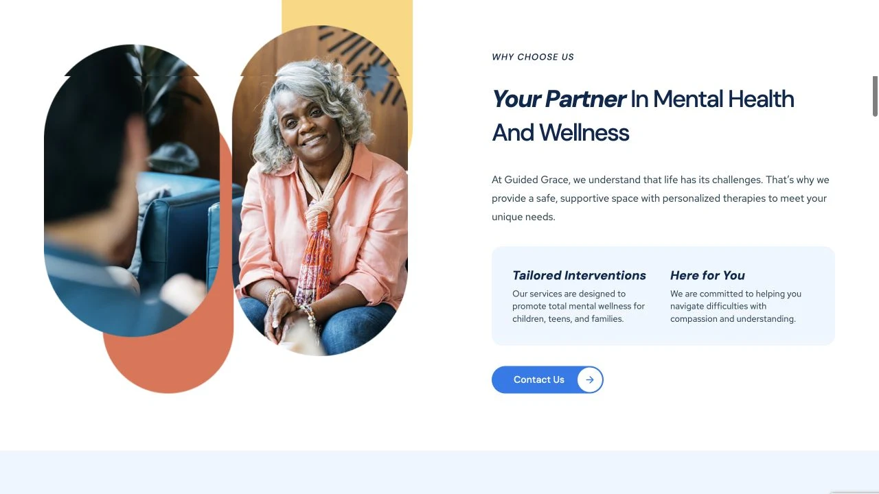 Guided Grace Family & Youth Services website detail: Explain the approach before asking for contact.