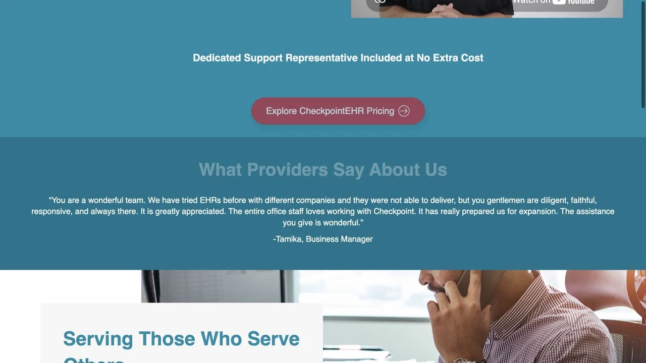 CheckpointEHR website detail: Describe support alongside the product.