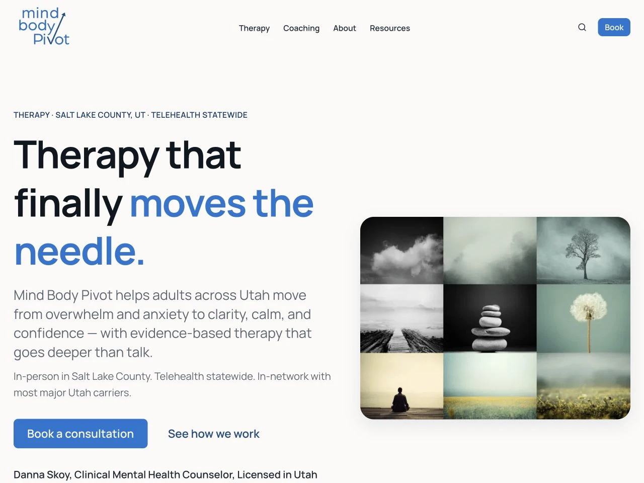Mind Body Pivot website at laptop width