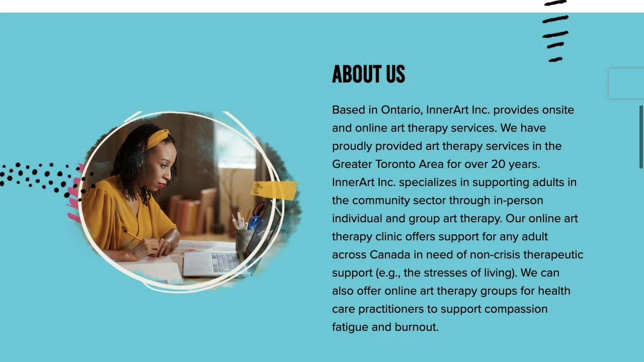 Inner Art website detail: Clarify the audience and service options.