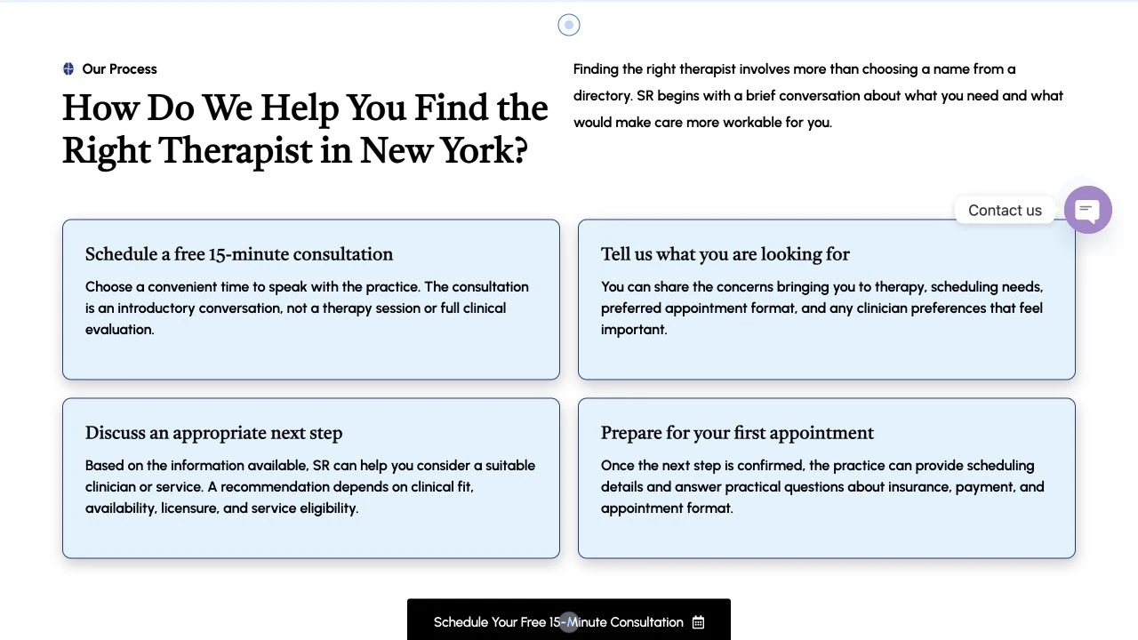 SR Psychological Services website detail: Explain how matching works.