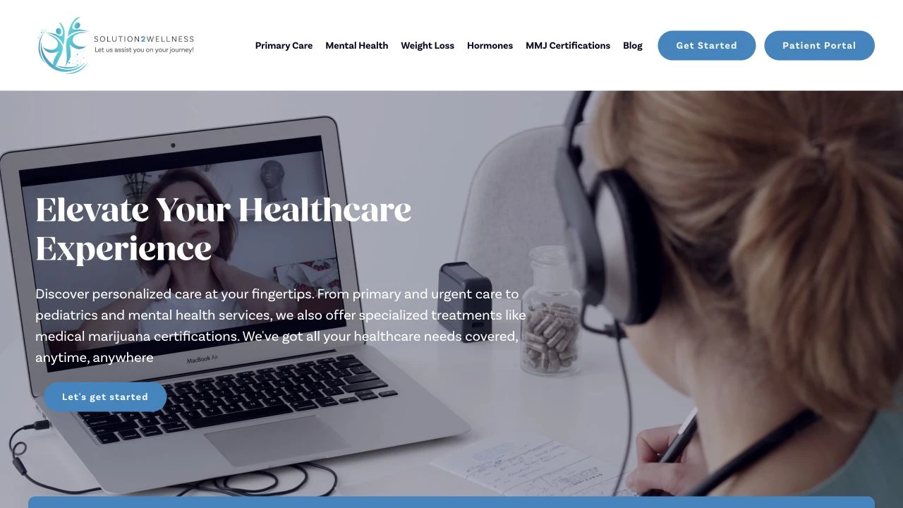 Solution2Wellness website detail: Make remote care part of the introduction.