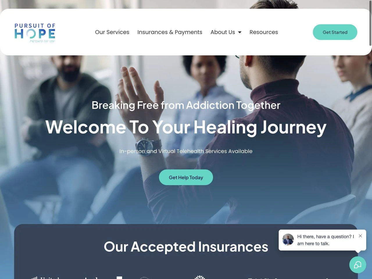 Pursuing Hope website at laptop width