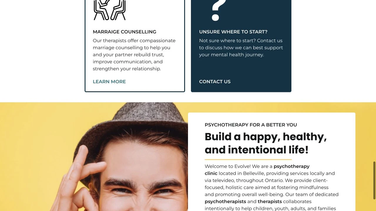 Evolve Neurofeedback website detail: Offer a contact route for guidance.