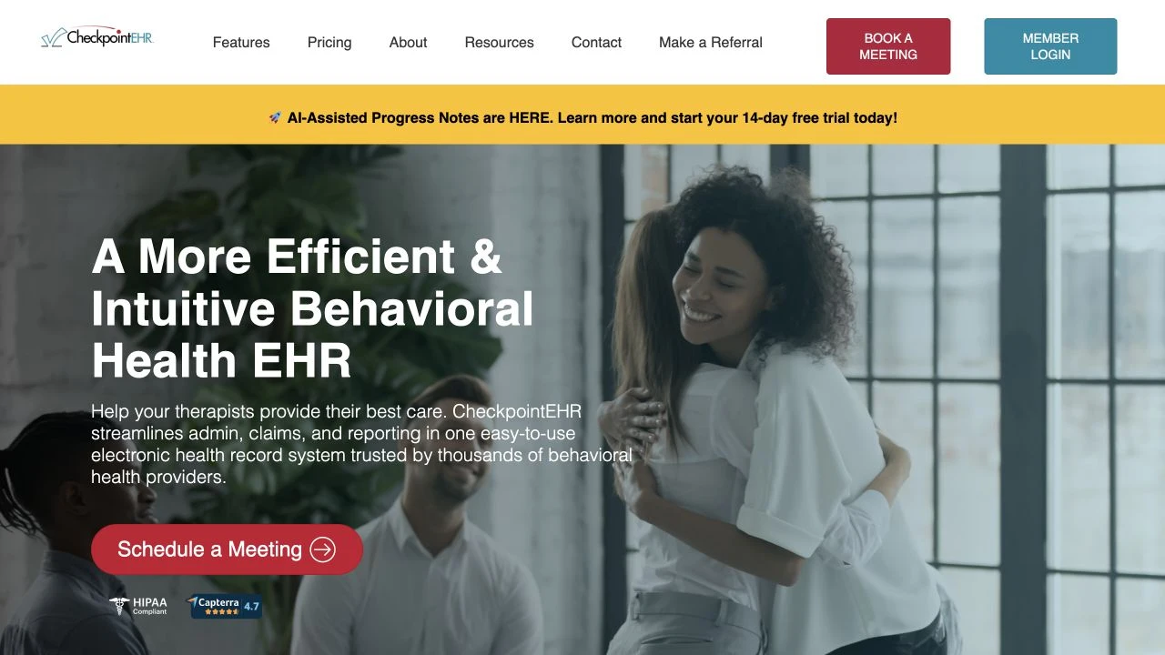 CheckpointEHR website detail: Lead with behavioral-health EHR needs.