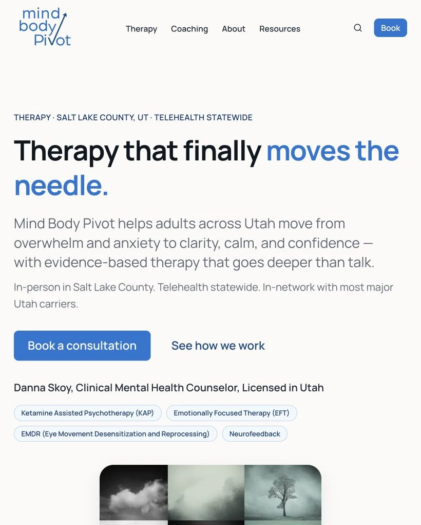 Mind Body Pivot website at tablet width
