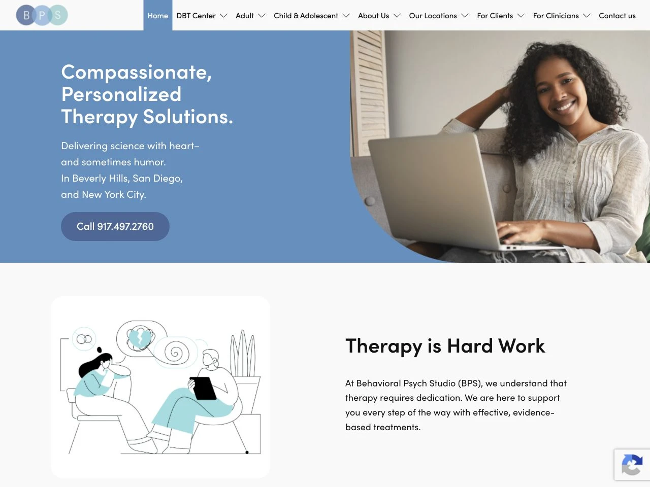 Behavioral Psych Studio website at laptop width