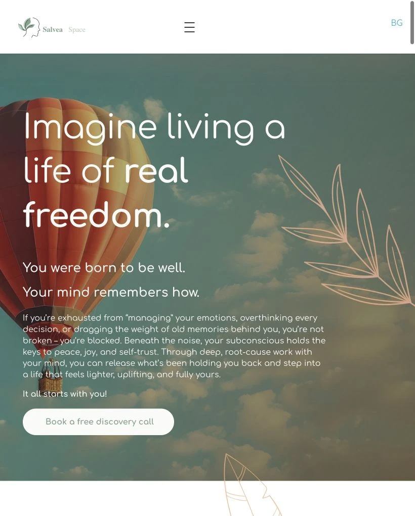 Salvea website at tablet width