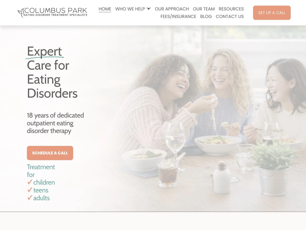 Columbus Park website at laptop width