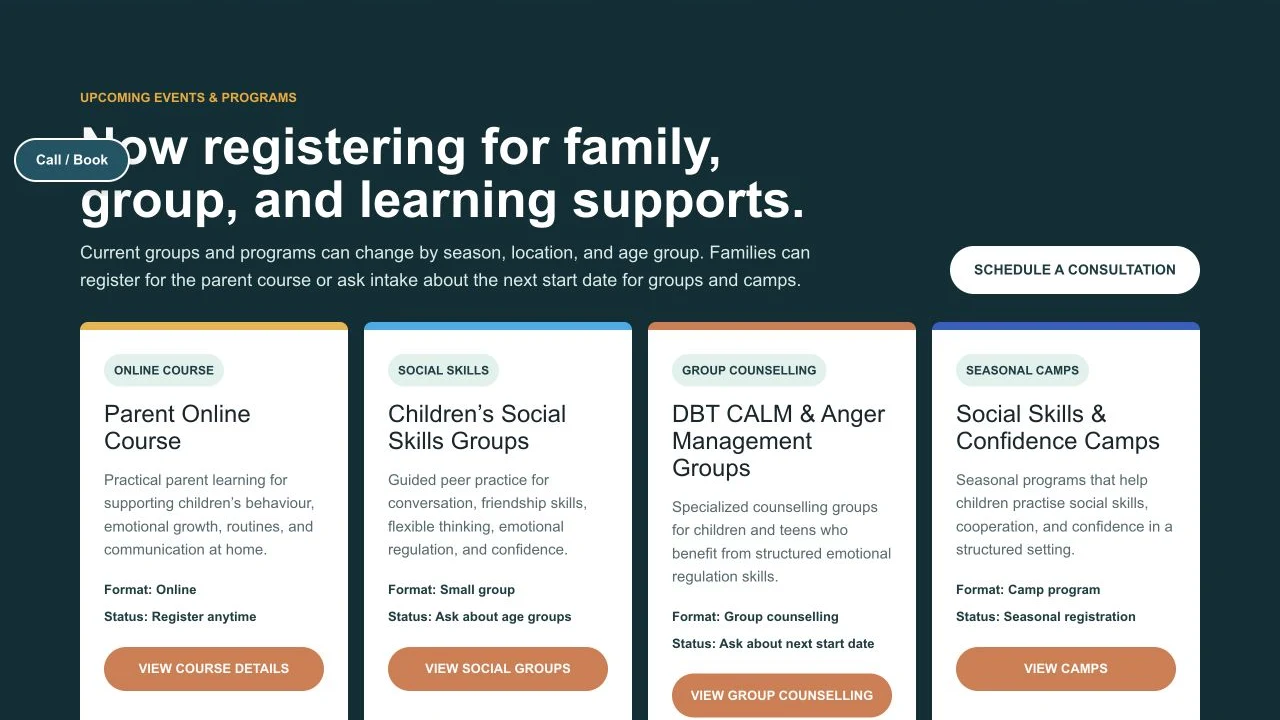 Positive Kids website detail: Make program options easy to scan.