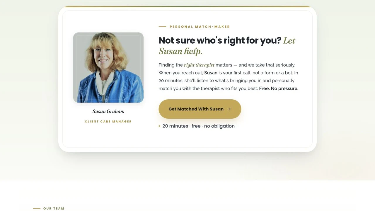 Newmarket Therapy Centre website detail: Offer help with finding the right person.