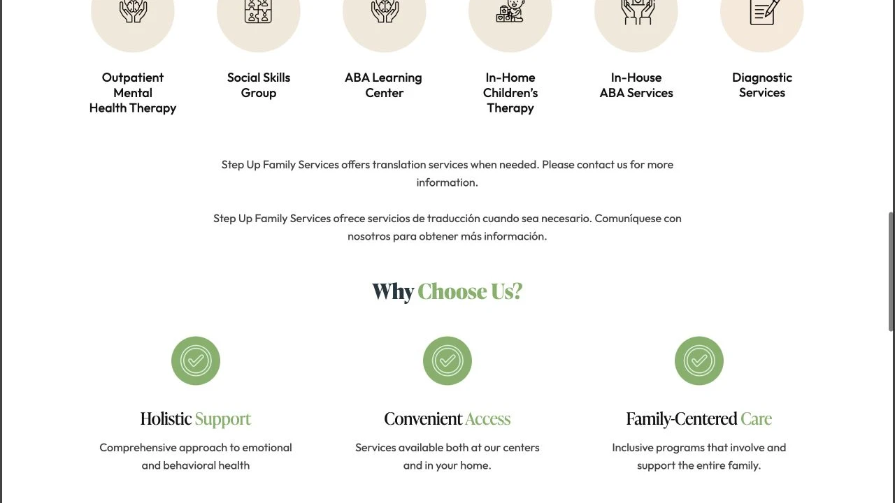 Step Up Family Services website detail: Distinguish the service settings.