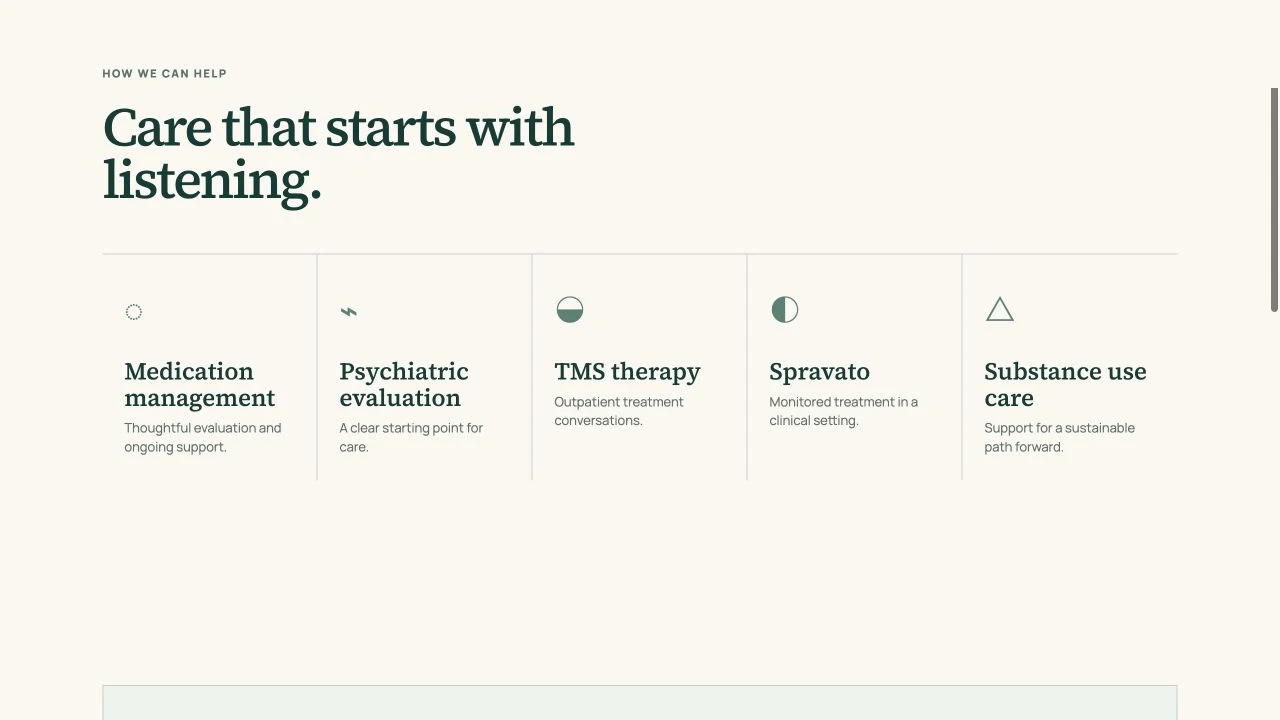 Mercyland Psychiatry website detail: Give each service a short introduction.