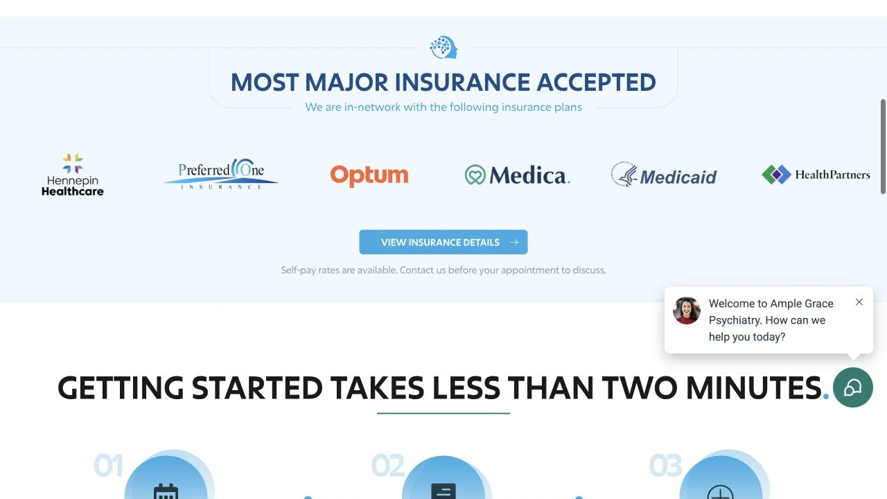 Ample Grace Psychiatry website detail: Give insurance a clear place.