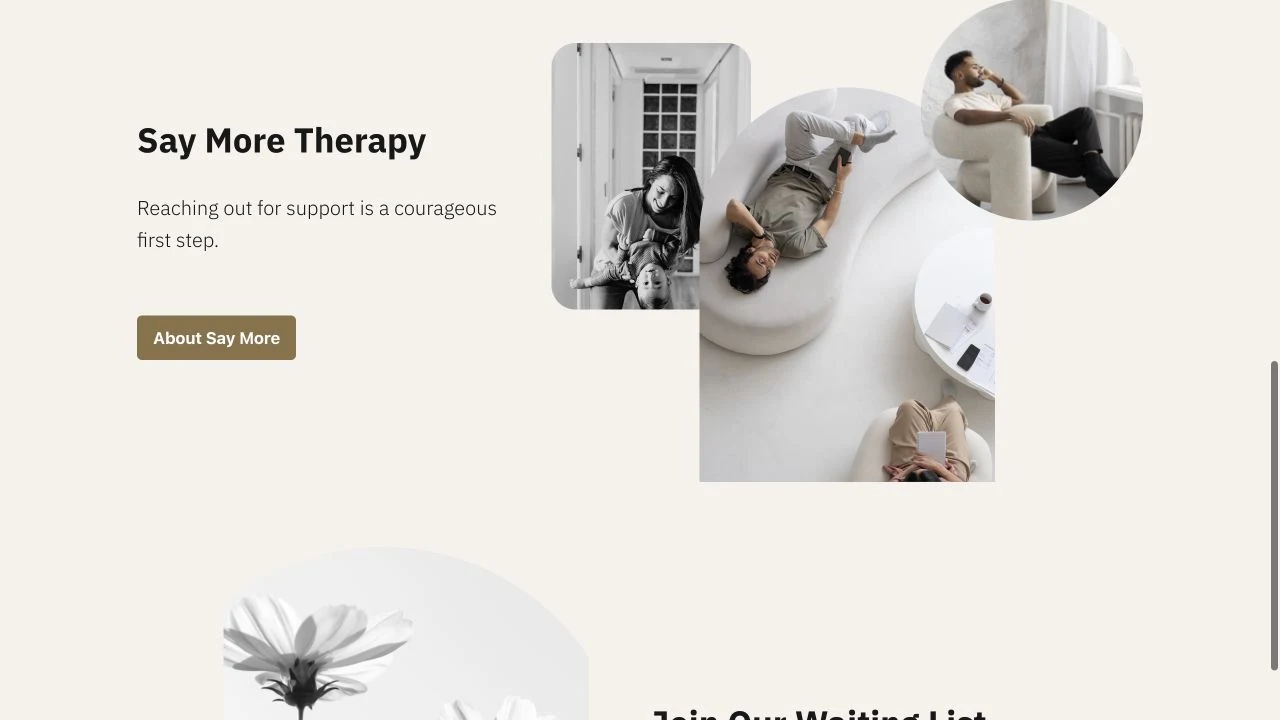 Say More Therapy website detail: Give the practice story its own route.