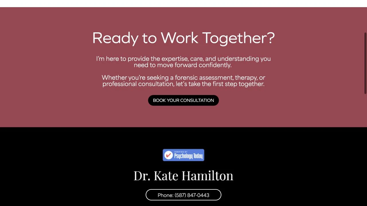 Dr Kate Hamilton website detail: End with a contact invitation.