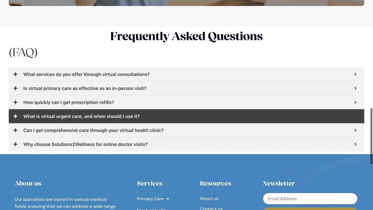 Solution2Wellness website detail: Provide a dedicated FAQ section.