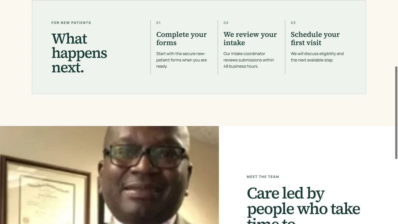 Mercyland Psychiatry website detail: Explain the intake sequence.