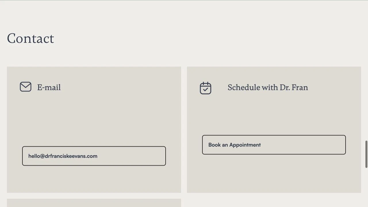 Dr Franciske Evans website detail: Provide clear contact options.