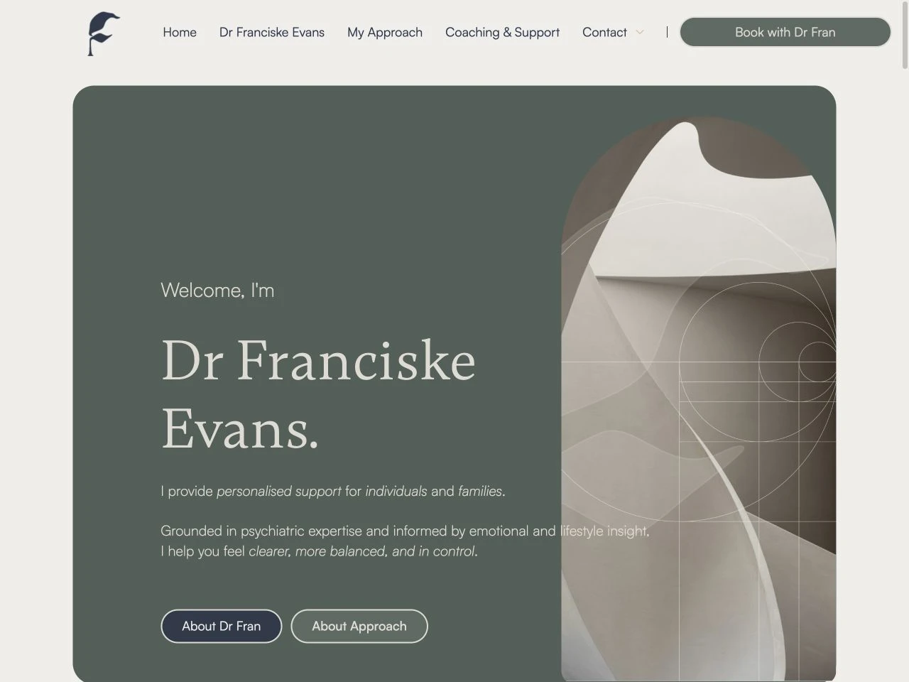Dr Franciske Evans website at laptop width