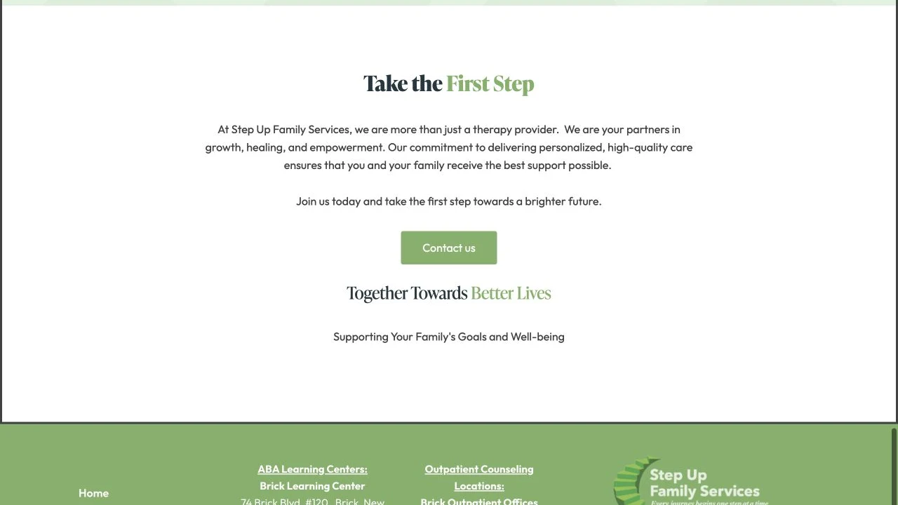 Step Up Family Services website detail: End with a direct invitation to connect.