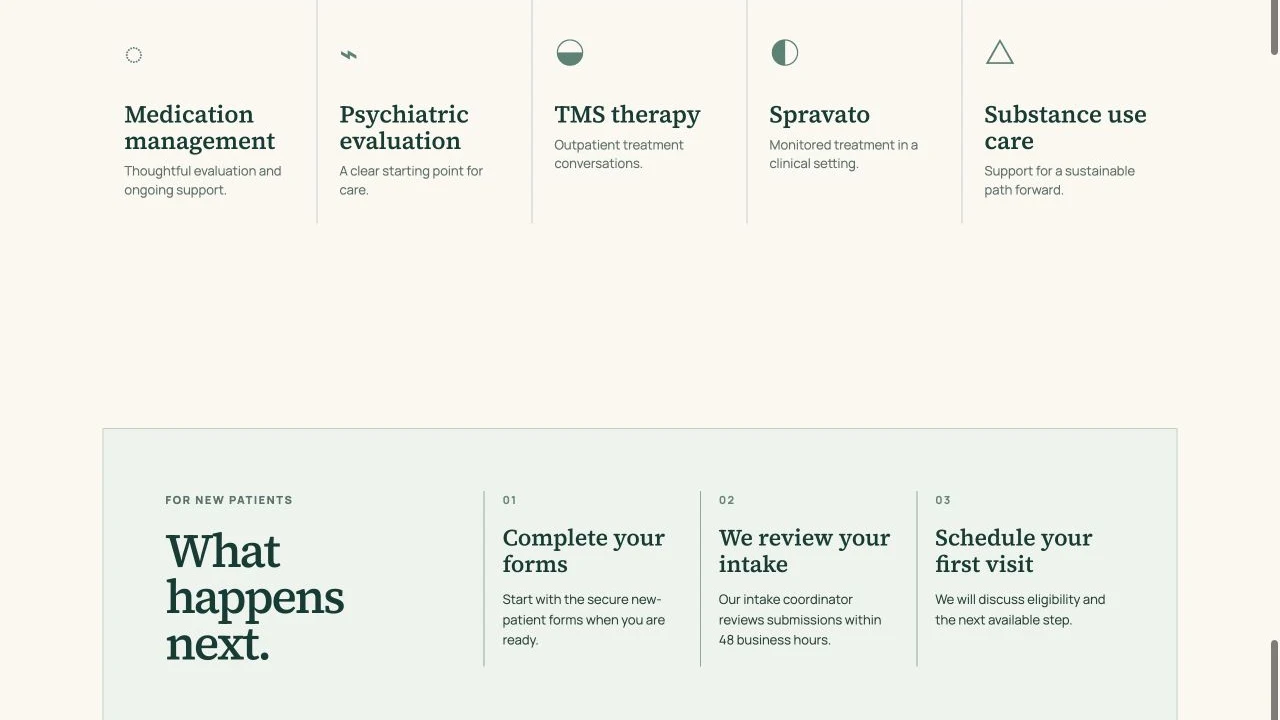 Mercyland Psychiatry website detail: Give TMS its own service path.