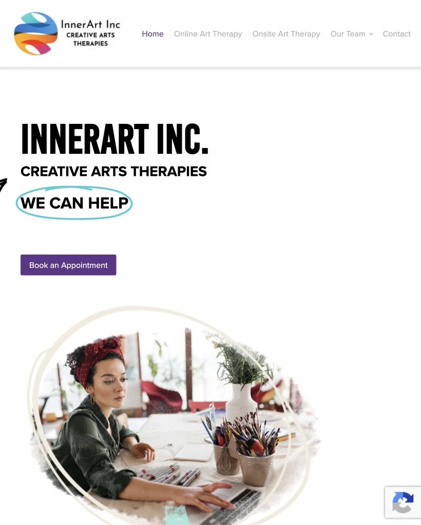 Inner Art website at tablet width