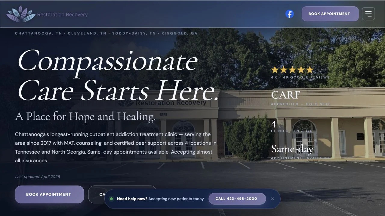 Restoration Recovery website homepage