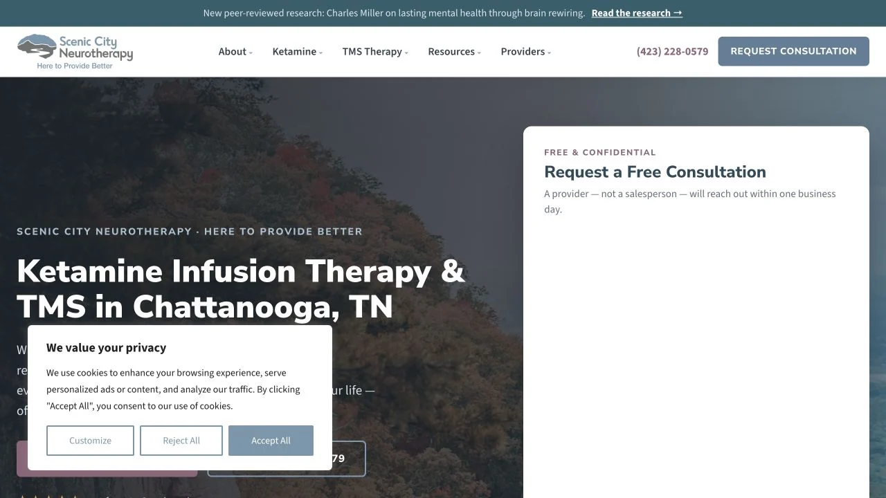 Scenic City Neurotherapy website homepage