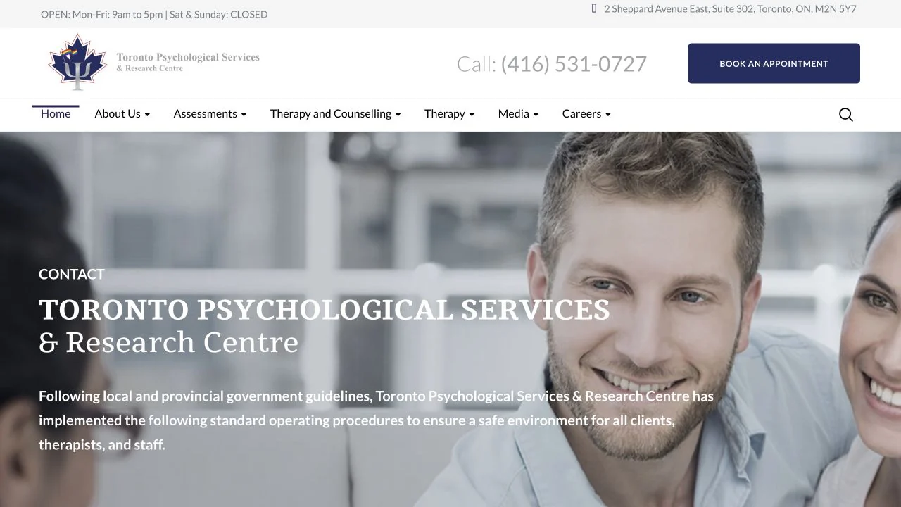 Toronto Psychological Services website homepage