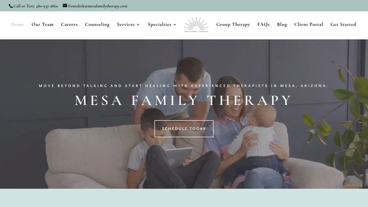 Mesa Family Therapy website, introducing its counseling practice in Mesa, Arizona
